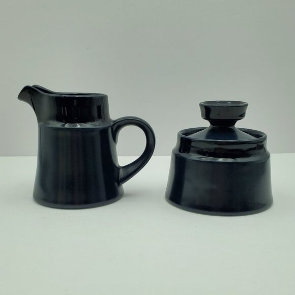 Noritake Primastone Cobalt Navy Blue Creamer Sugar Bowl Spinnaker Creamer Set - Picture 1 of 7